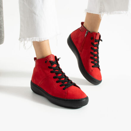 Botine sport de damă roșii până la gleznă din nubuc Amazonia