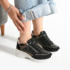 Sneakers de damă negri din piele naturală pe platformă Luxor