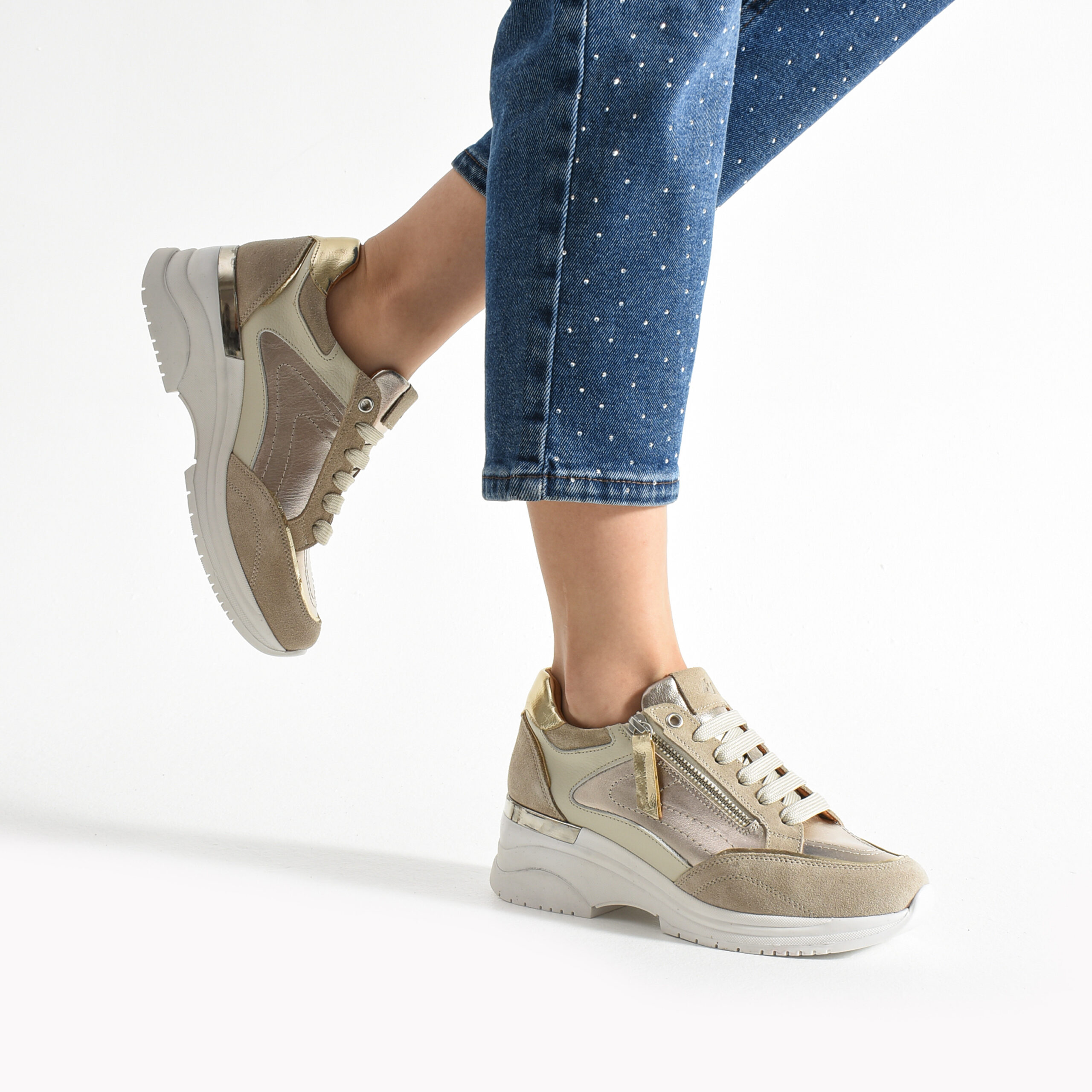 Sneakers damă bej din piele naturală cu platformă Luxor Sneakers damă bej din piele naturală cu platformă Luxor