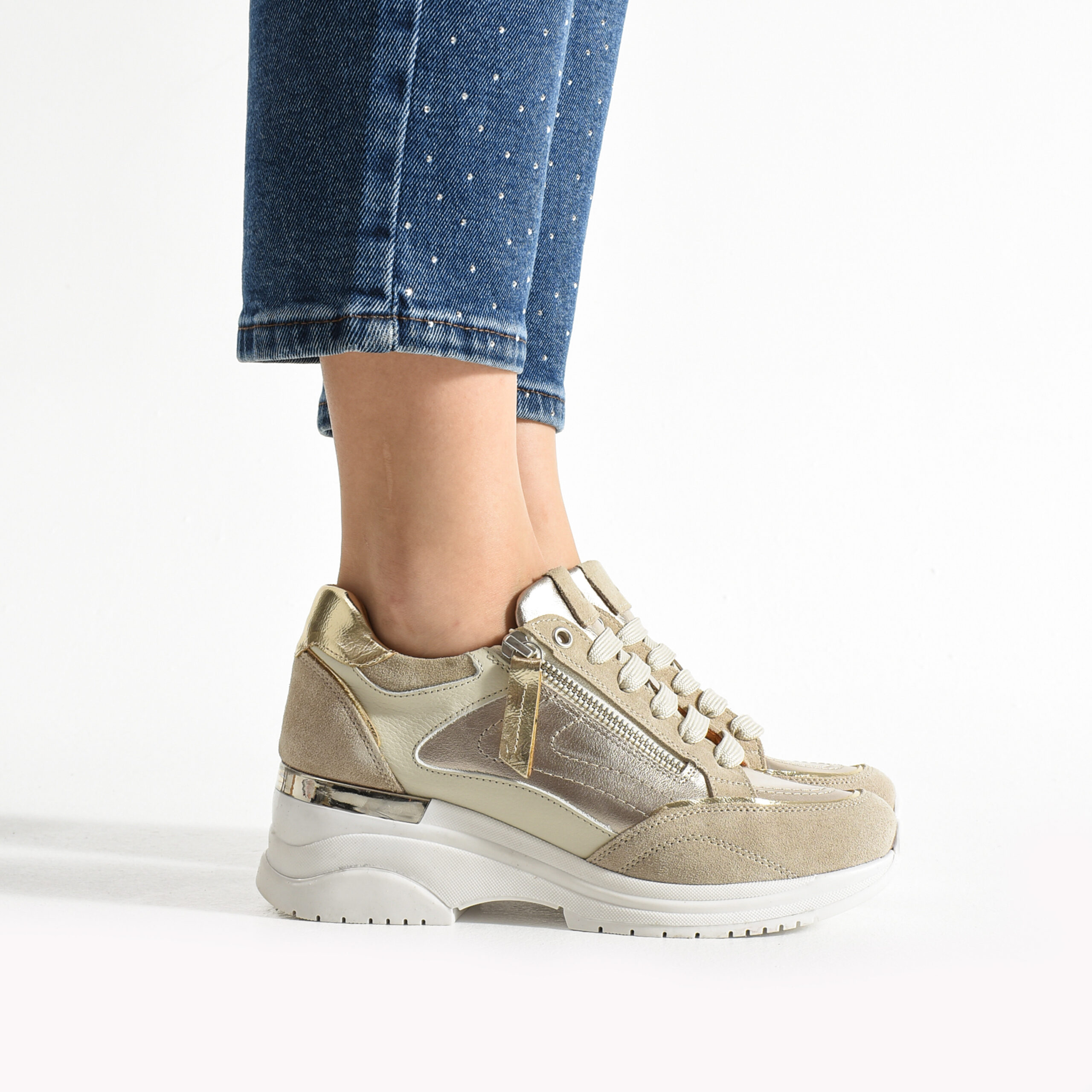 Sneakers damă bej din piele naturală cu platformă Luxor Sneakers damă bej din piele naturală cu platformă Luxor