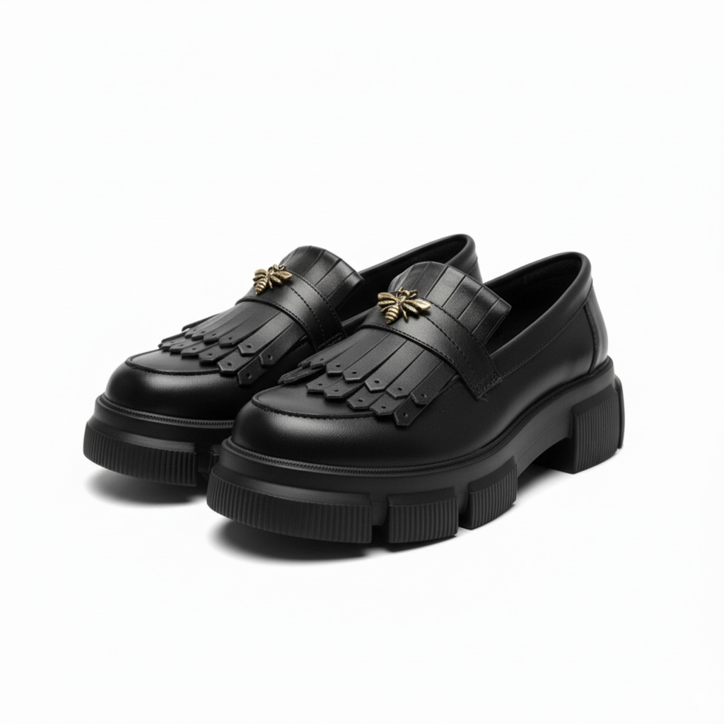 Mocasini de damă negri din piele naturală cu talpă masivă Kush Mocasini de damă negri din piele naturală cu talpă masivă Kush