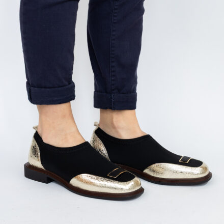 Pantofi eleganți de damă negri din neopren și piele Aurelia