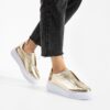 Sneakers de damă aurii din piele naturală cu talpă înaltă Agra