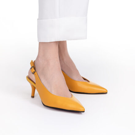 Pantofi eleganți galbeni Melta, din piele naturală, cu toc subțire