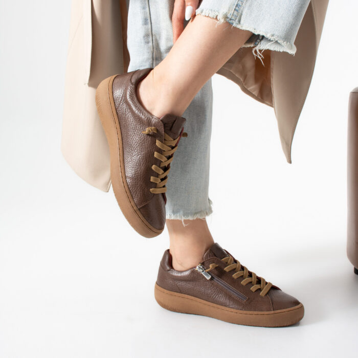 Pantofi sport de damă maro din piele naturală Gao