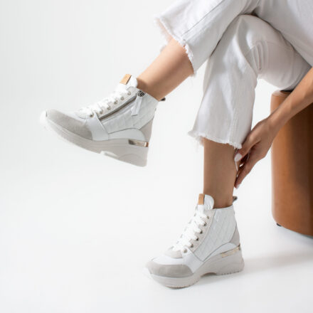 Sneakers albi din piele naturală pe platformă Luxor