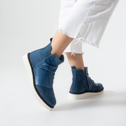 Botine albastre damă din piele naturală și piele întoarsă Havana