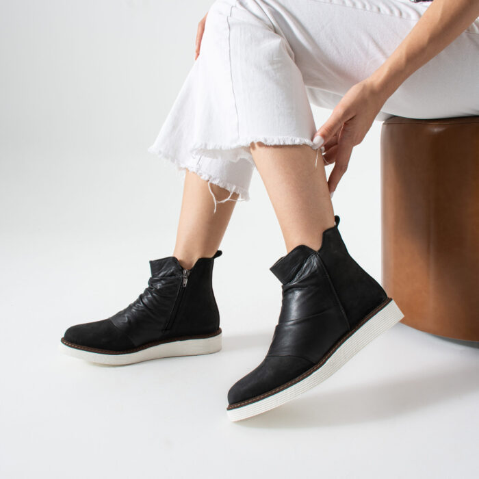 Botine negre din piele naturală și piele întoarsă Havana