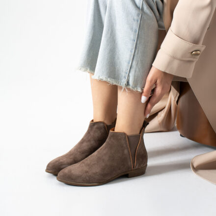 Botine elegante damă maro din piele întoarsă Monte