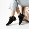 Botine elegante negre cu talpă joasă din piele întoarsă Monte