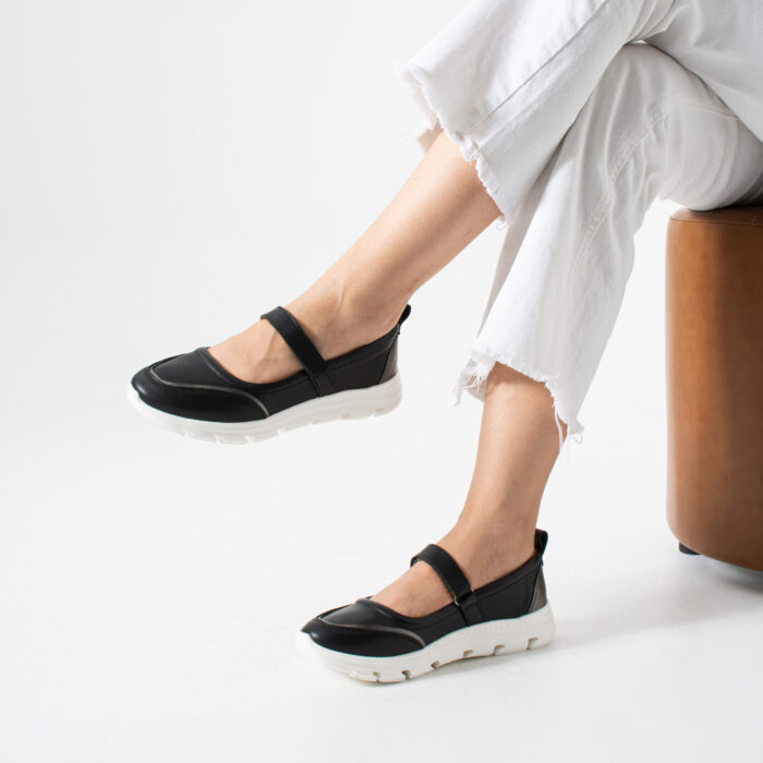 Pantofi casual negri pentru femei din piele naturală și material textil Aria