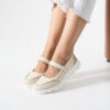 Pantofi casual de damă bej din piele naturală și material textil Aria