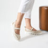 Pantofi casual de damă bej din piele naturală și material textil Aria