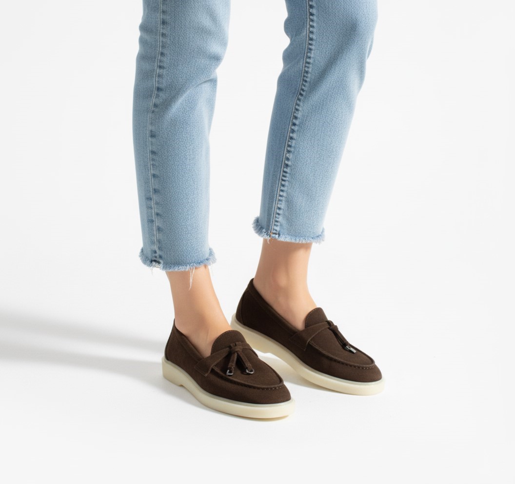 Mocasini de damă maro închis din piele întoarsă naturală Mombasa Mocasini de damă maro închis din piele întoarsă naturală Mombasa
