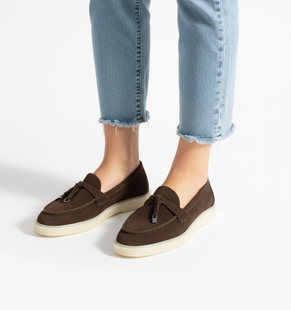 Mocasini de damă maro închis din piele întoarsă naturală Mombasa Mocasini de damă maro închis din piele întoarsă naturală Mombasa