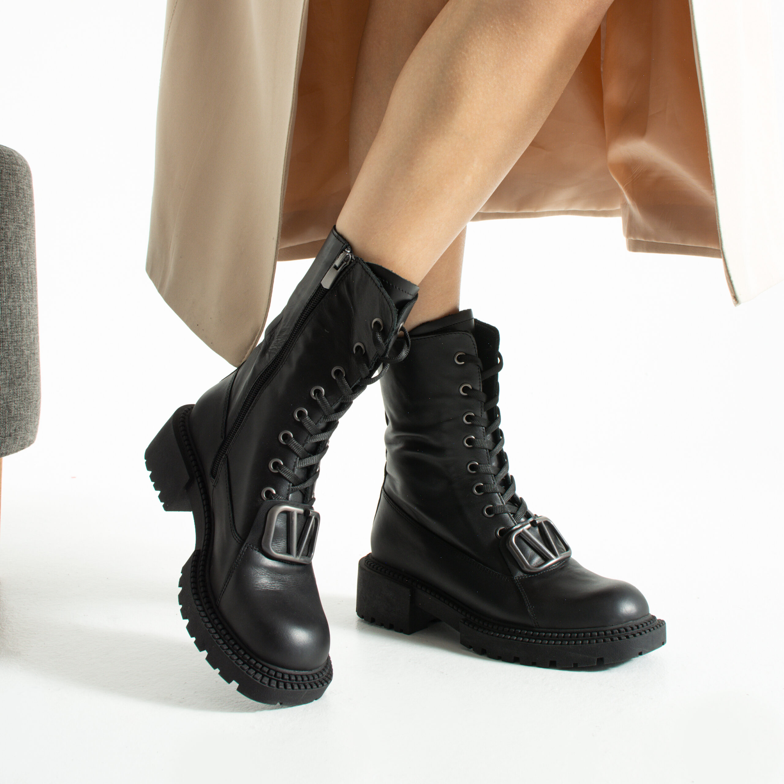 Botine negre din piele naturală Malik Botine negre din piele naturală Malik