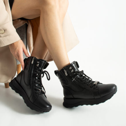 Botine sport negre din piele naturală cu fermoar Chantelle