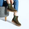 Botine Chelsea verzi din piele întoarsă naturală cu talpă de cauciuc Tabia