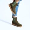 Botine Chelsea verzi din piele întoarsă naturală cu talpă de cauciuc Tabia