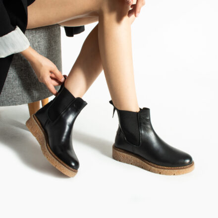 Botine Chelsea negre din piele naturală cu talpă din cauciuc Tabia