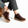 Botine damă din piele întoarsă naturală Bordo, cu talpă din cauciuc Nandi