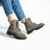 Botine damă gri din piele întoarsă naturală cu fermoar și șireturi Kabelo