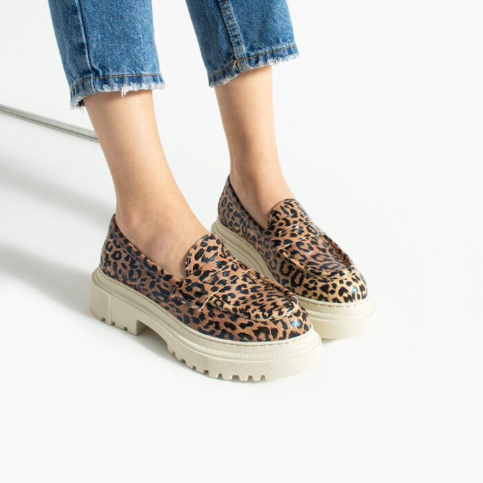 Mocasini leopard din piele naturală Amaya