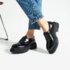 Pantofi oxford de damă negri lăcuiți din piele naturală Mia