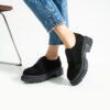 Mocasini Oxford negri din piele întoarsă naturală Mia