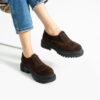 Mocasini Oxford maro din piele întoarsă naturală Mia