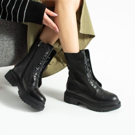 Botine negre din piele naturală Pinnawala