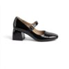 Pantofi de damă negri din piele naturală lăcuită, cu toc gros Melia