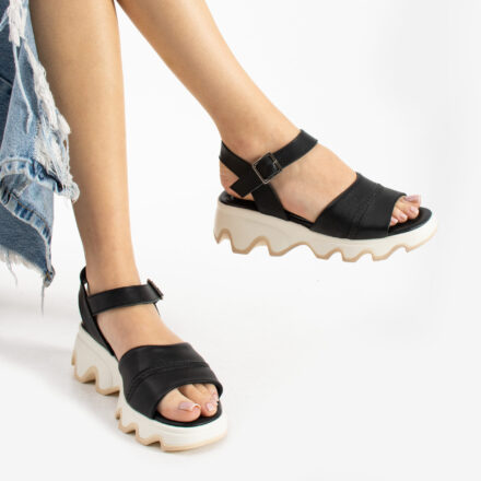 Sandale casual negre de damă din piele naturală Ria