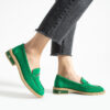 Loafers eleganți de damă verzi din piele întoarsă naturală Esmer