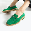 Loafers eleganți de damă verzi din piele întoarsă naturală Esmer