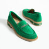 Loafers eleganți de damă verzi din piele întoarsă naturală Esmer
