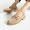 Loafers eleganți de damă bej din piele întoarsă naturală Esmer