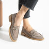 Loafers eleganți de damă vizon din piele întoarsă naturală Esmer