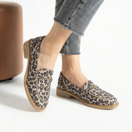 Loafers eleganți de damă cu imprimeu leopard din piele naturală Esmer