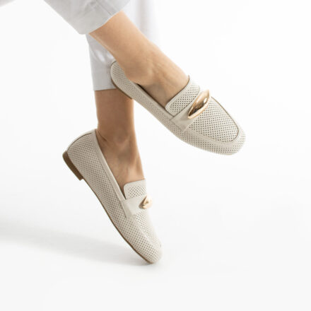Mocasini de damă bej din piele naturală Nella