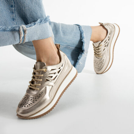 Sneakers de vară de damă aurii cu platformă din piele naturală Neriman Sneakers de vară de damă aurii cu platformă din piele naturală Neriman