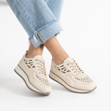 Sneakers damă bej pe platformă din piele naturală Neriman
