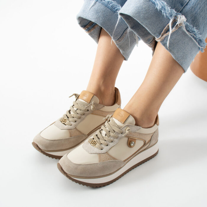 Sneakers damă bej din piele naturală Alondra
