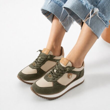 Sneakers damă verzi din piele naturală Alondra