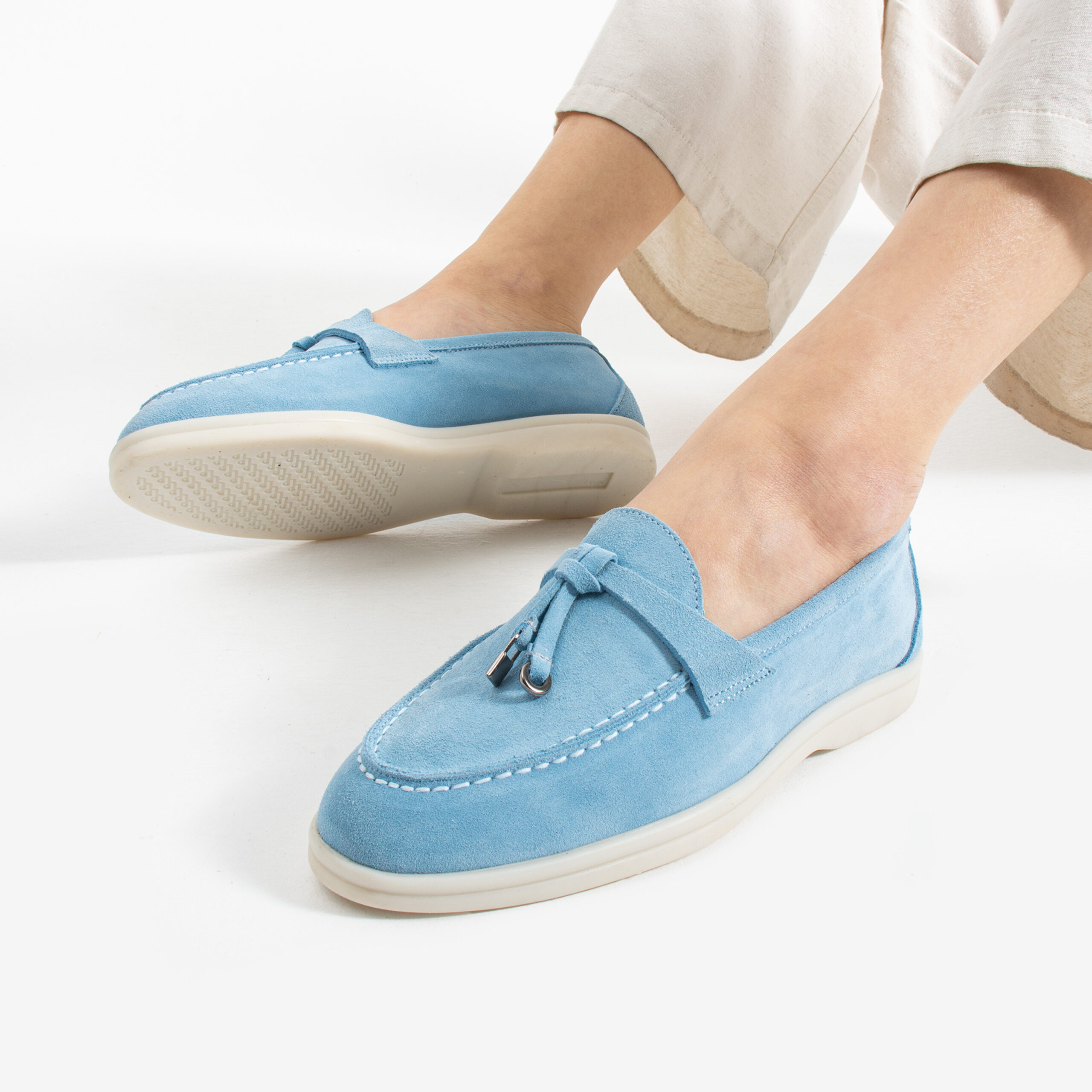 Mocasini de damă albaștri din piele întoarsă naturală Mombasa Mocasini de damă albaștri din piele întoarsă naturală Mombasa