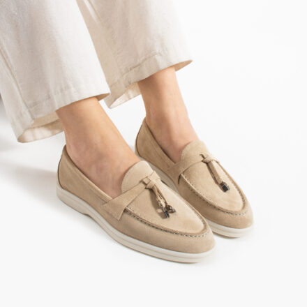 Mocasini de damă bej din piele întoarsă naturală Mombasa Mocasini de damă bej din piele întoarsă naturală Mombasa