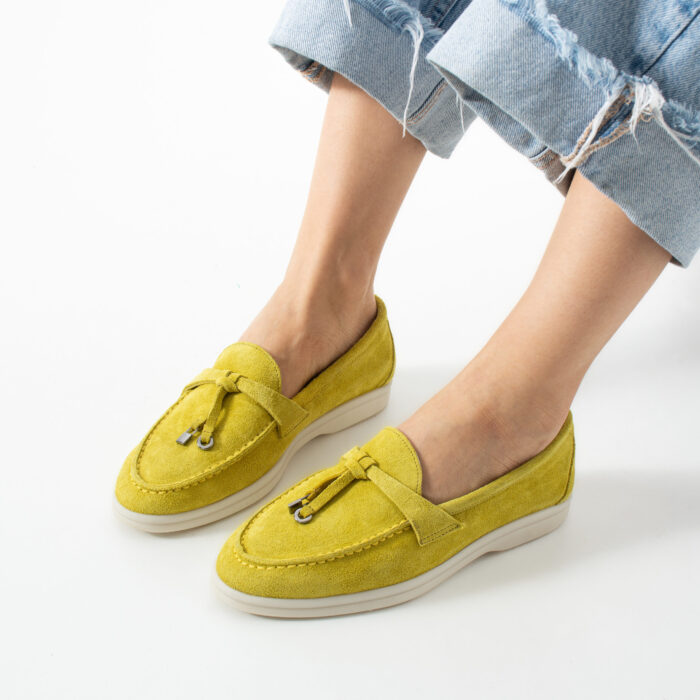 Mocasini de damă galbeni din piele întoarsă naturală Mombasa
