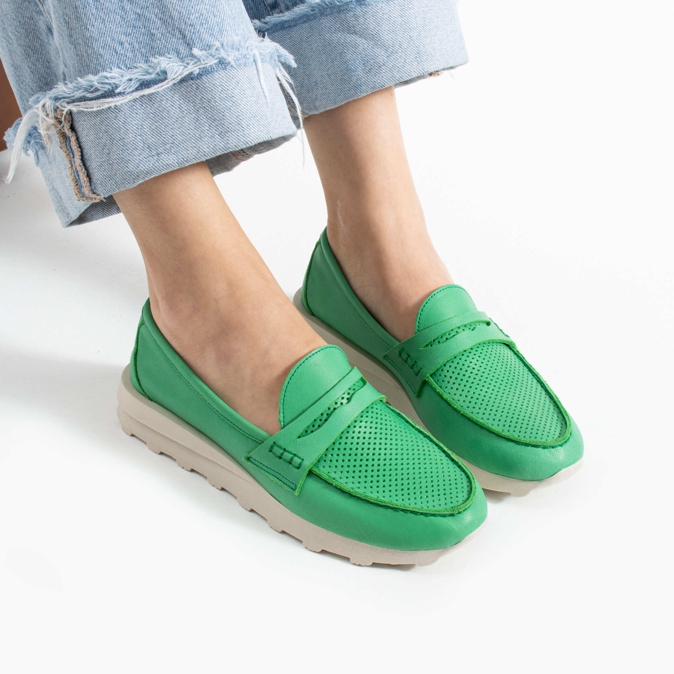 Pantofi casual de damă Monica, verzi, din piele naturală Pantofi casual de damă Monica, verzi, din piele naturală