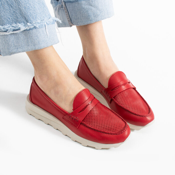 Pantofi casual roșii de damă din piele naturală Monica