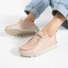 Pantofi casual roz din piele naturală cu șireturi Lina